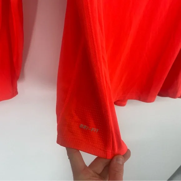 Nike Neon Orange/ Red Dri-Fit Long Sleeve Running Longsleeve Shirt - Picture 4 of 5